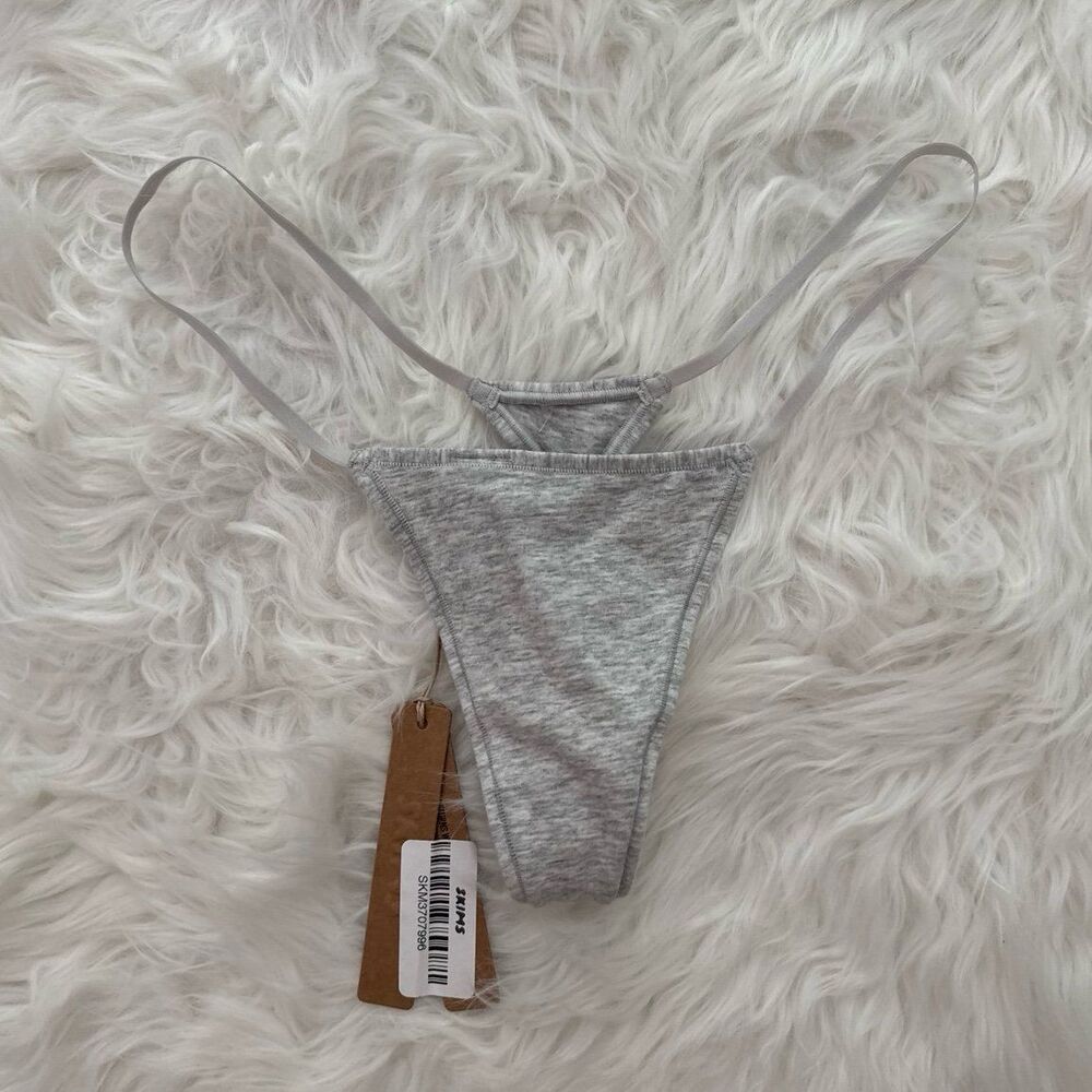 Skims Everyday Cotton String Thong Light Heather Grey Size Small